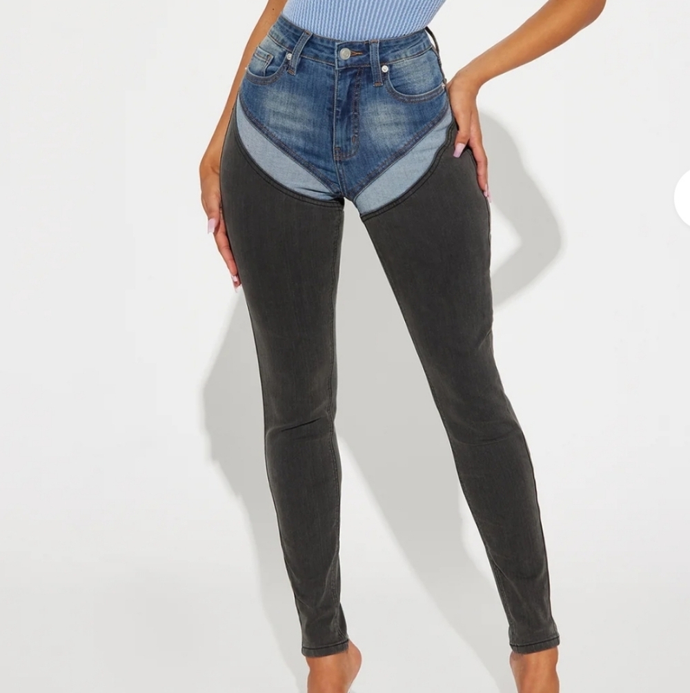 Fashion Nova Hit My Line High-Waist Two-Tone Skinny Jeans - Size 13